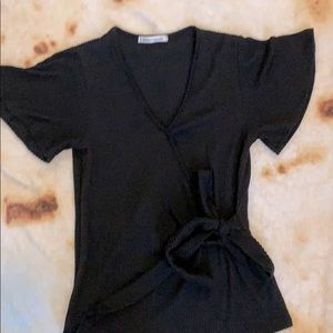 Caution to the Wind Black Faux-tie Blouse